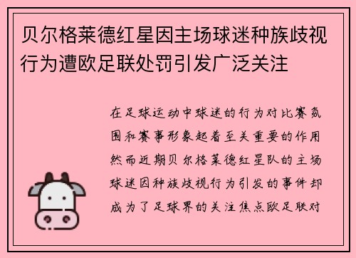 贝尔格莱德红星因主场球迷种族歧视行为遭欧足联处罚引发广泛关注